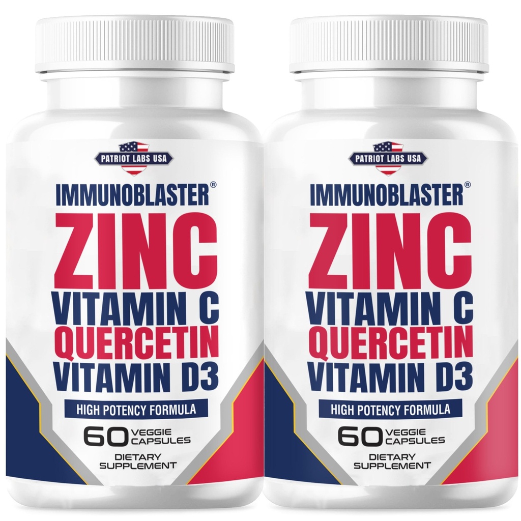 (2 Pack) ImmunoBlaster Tsink Quercetin 500mg koos D- ja C-vitamiini antioksüdandiga Immuunsüsteemi tugi Suur potents Quercetin Tsingi lisand meestele ja naistele - gluteeni, soja ja piimatoodete vaba - 120 loendit (kaksikpakett)