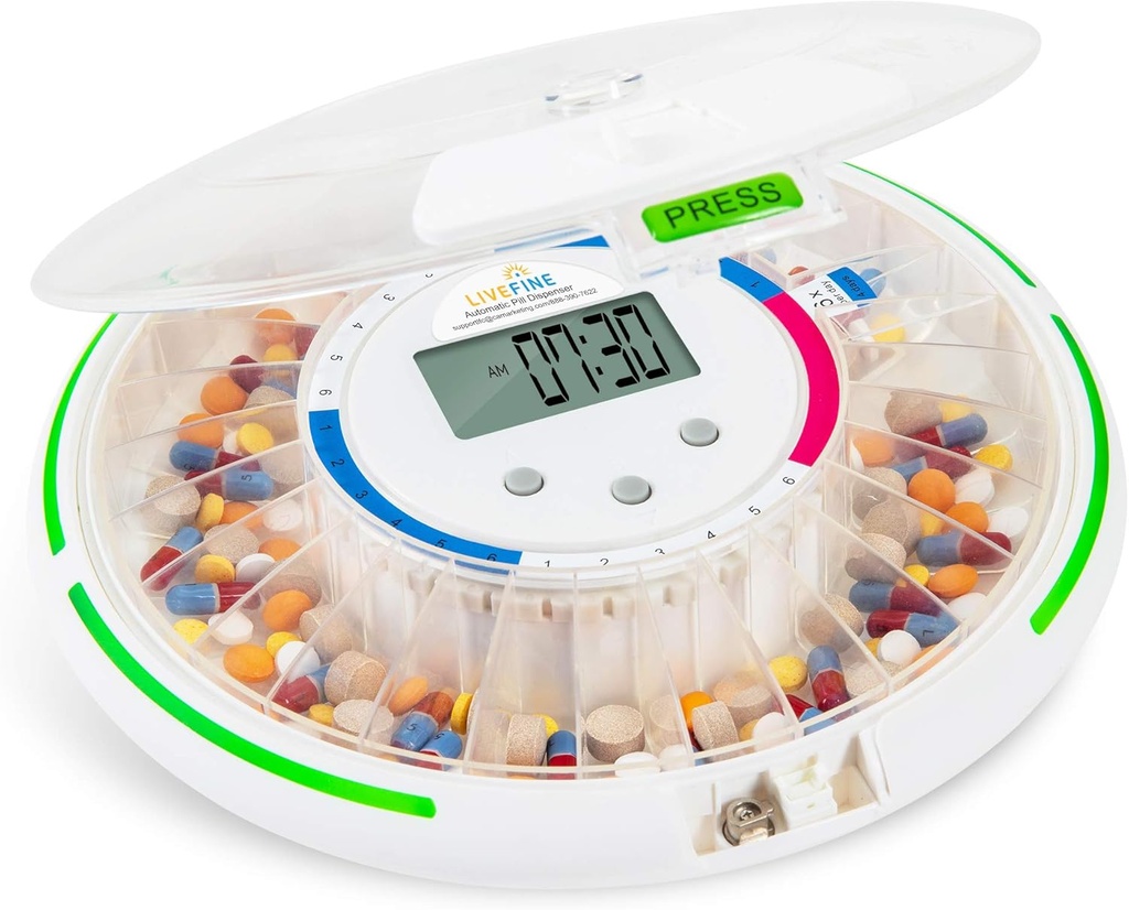 Live Fine Automatic Pill Dispenser 28-päevase elektroonilise ravimi korraldaja, 6 annus mallid, Easy-Read LCD Display, heli ja valguse hoiatused & võti retseptid, vitamiinid, toidulisandid ja palju muud