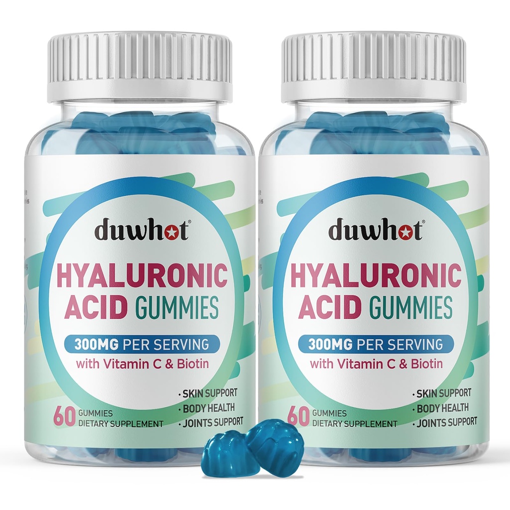 Hüaluroonhappe kummid, hüaluroonhappe lisandid C-vitamiini ja biotiiniga 5000 mcg nahale, juustele, küünte tervisele, liigeste lisandid naistele ja meestele, madal suhkur, vegan, mitte-GMO, 60 loendit
