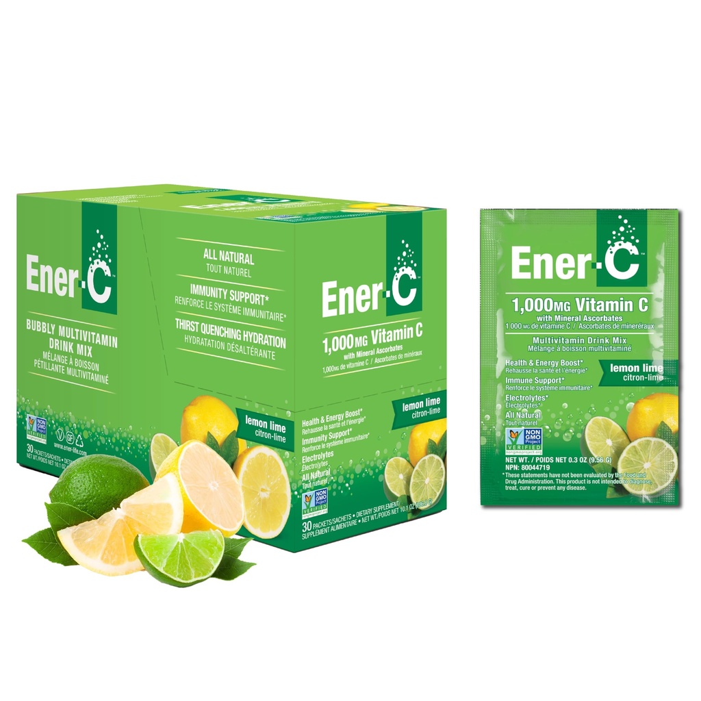 Ener-C multivitamiini joogisegu - vitamiinipaketid vee jaoks, elektrolüütide pulbripakendid, vitamiinijoogi segu, hüdraadivedelik segu, täiskasvanute immuunsüsteemi tõhustaja, tervislik energia - sidrunlubja, 30 loend