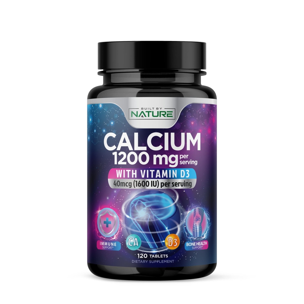Kaltsium 1200 mg koos D3-vitamiiniga parimaks imendumiseks - täiustatud luude tugilisand, 1200 mg kaltsiumkarbonaati ja 1600 IU D-vitamiini3, aeglane vabanemine immuunsuse toetamiseks, lihtne neelata, 120 tabletti