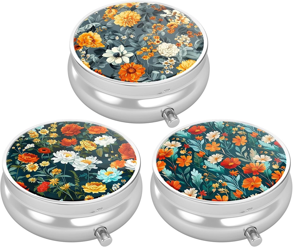 3 Pack Pill Box, Väike Pill Case Purse & Tasku, Cute Travel Medicine Korraldaja, Portable Medicine konteineri hoidja hoida vitamiine, ravimeid, kalaõli & Supplement, ilus lill