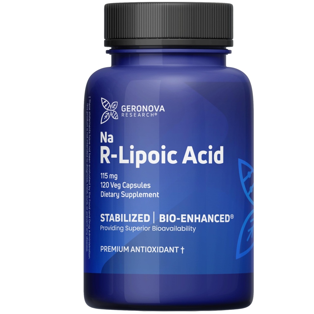Geronova Research Bio-Enhanced R-Lipoic Acid, 115 mg Kapslid - 4 kuu pakkumine - Stabiliseeritud R-Alfa Lipoic Acid Supplement koos tõhustatud imendumisega - 120 Count