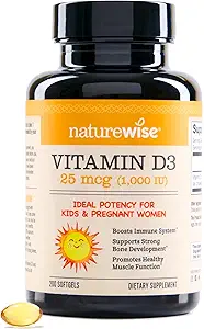 NatureWise Vitamiin D3 1000iu (25 mcg) 200-päevane varustamine immuunsuse toetamiseks, tervisliku lihasfunktsiooni ja luu tervise jaoks - mitte-GMO, gluteenivaba orgaanilises ekstra neitsioliiviõlis, (Mini Softgel), 200 krahv