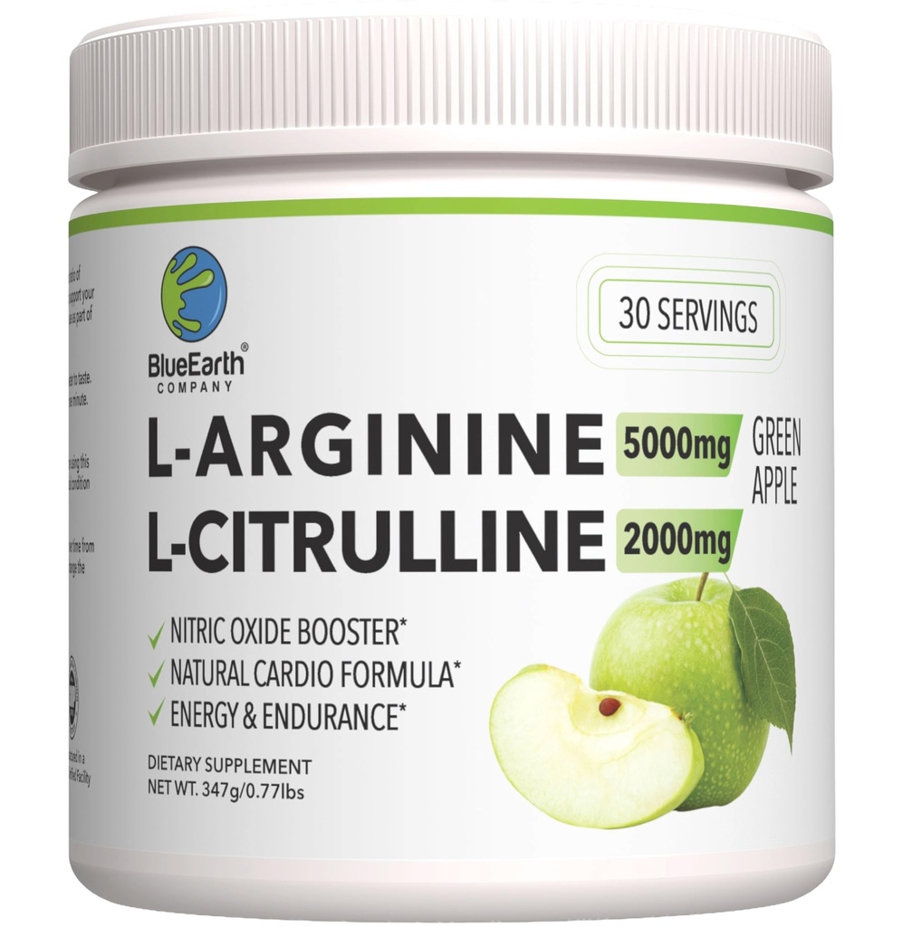 L-arginiin 5000mg + L-tsitrulliin 2000mg Kompleks Pulber Toidulisandi Joogisegu - Lämmastikoksiidi Booster südame tervise, verevoolu ja energia - 30 Servings (Roheline Õun)