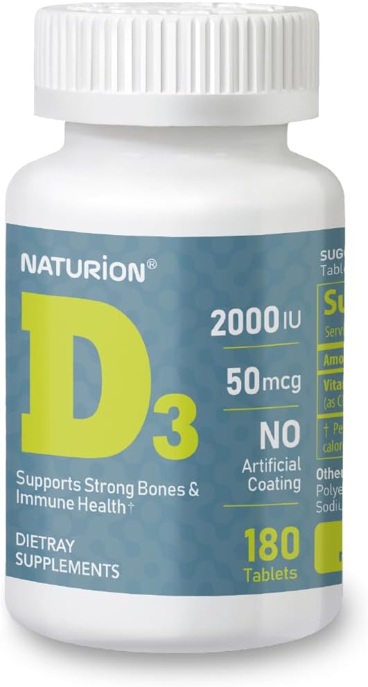 Vitamiin D3 2000iu (50 mcg) 6-kuuline pakkumine immuunsuse toetamiseks, tervisliku lihasfunktsiooni ja luude tervise jaoks - mitte-GMO, gluteenivaba, vitamiin B2 - (mini tabletid), 180 loend