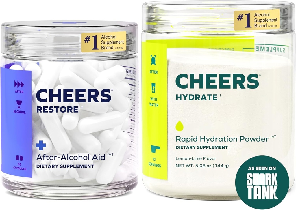 Cheers Classic Combo | Restore + Hydrate | Rehüdraat & Feel Better After Drinking | DHM, L-tsüsteiin, B-vitamiinid, elektrolüüdid | 12 annust Iga | Maksatoetus | Elektrolüütide toidulisandid