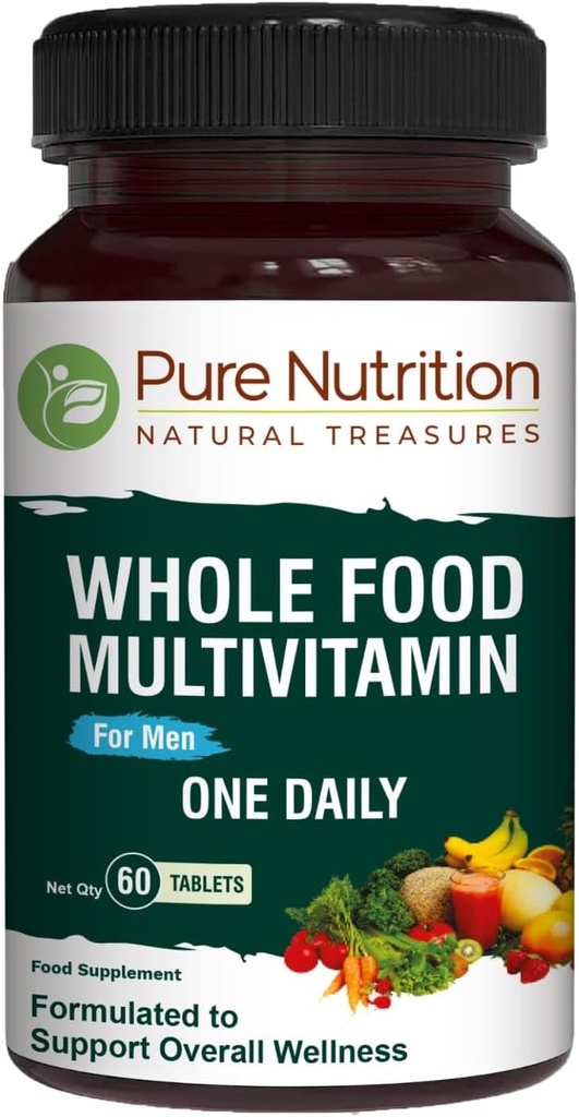 Puhas toitumine Terve toit Multivitamiinid meestele | 60 Tabs | Üks-A-päev | 100% RDA | 24 looduslikku vitamiini ja mineraali | Kõik looduslikud taimepõhised meeste multivitamiinid | 2 kuud pakkumine