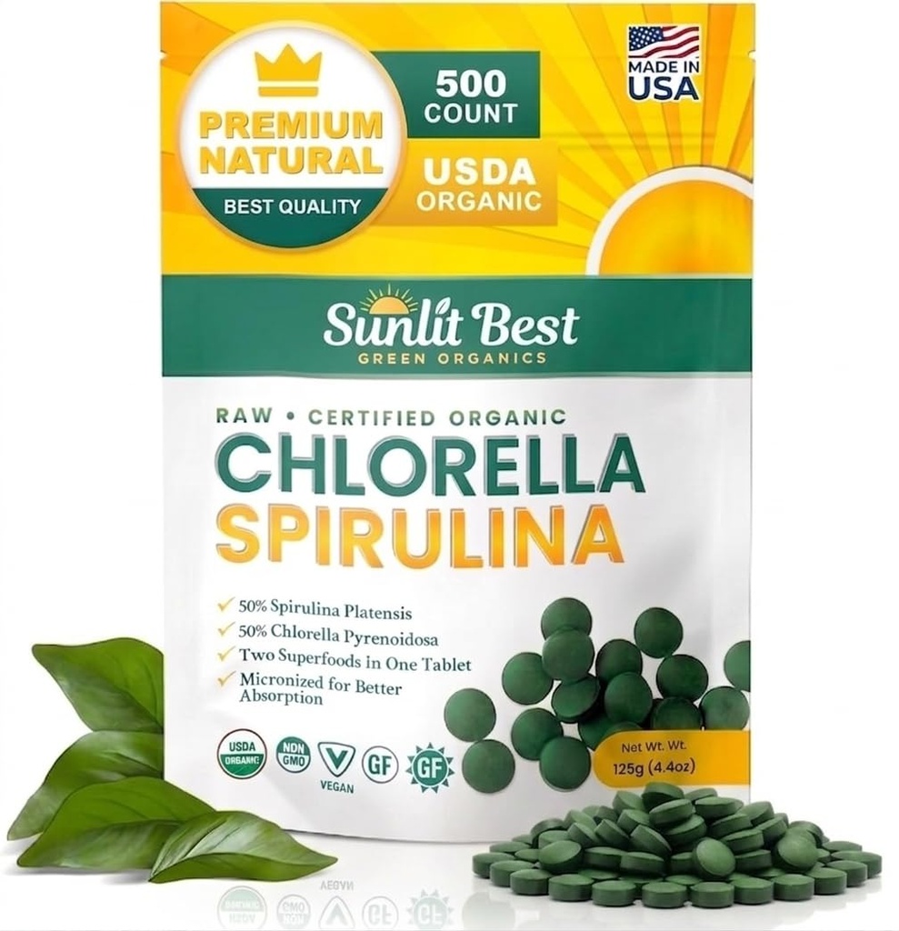 Parim Chlorella Spirulina tabletid - orgaaniline USDA, Premium Spirulinas ja Chlorella kapslid 500 pillid - Chlorellas Natural Superfood koos Spirulina vetikad, Enzymes Chlorophyll & Vegan Protein