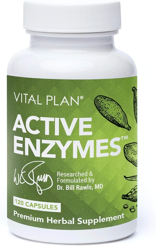 Vital Plan Active Enzymes Supplement by Dr. Bill Rawls - seedetrakti ensüümid soolestiku tervise ja seedimise jaoks - proteaas, bromelain, laktaas, amülaas ja lipaas (120 kapslit)