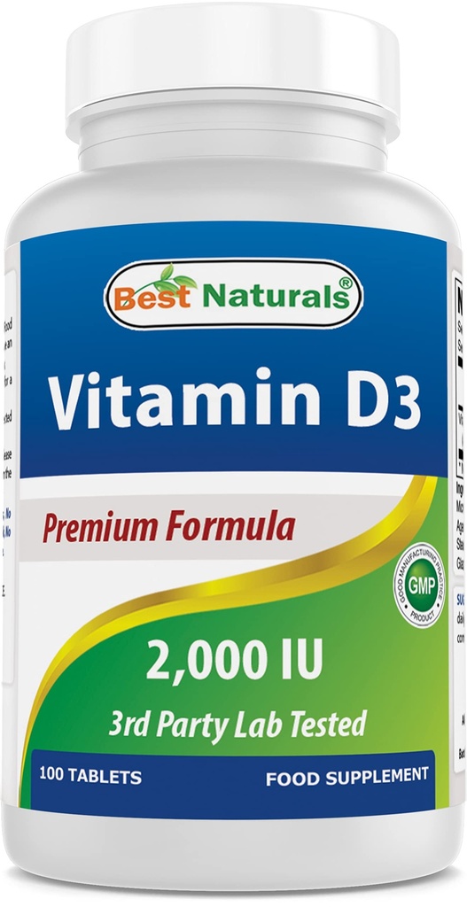 Parimad looduslikud D3-vitamiinid 2000 RÜ (50 mcg) - 100 tabletti - 100 päeva pakkumine - aitab toetada immuunsüsteemi tervist, tugevaid luusid ja hambaid, & lihasfunktsiooni (100 loendit (1 pakend))