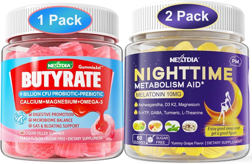 Bundle: Butüraadikummid probiootikumi + prebiootikumi + postbiootikumi ja melatoniiniga 10mg 20mg ööaeg Metabolism Unekummid
