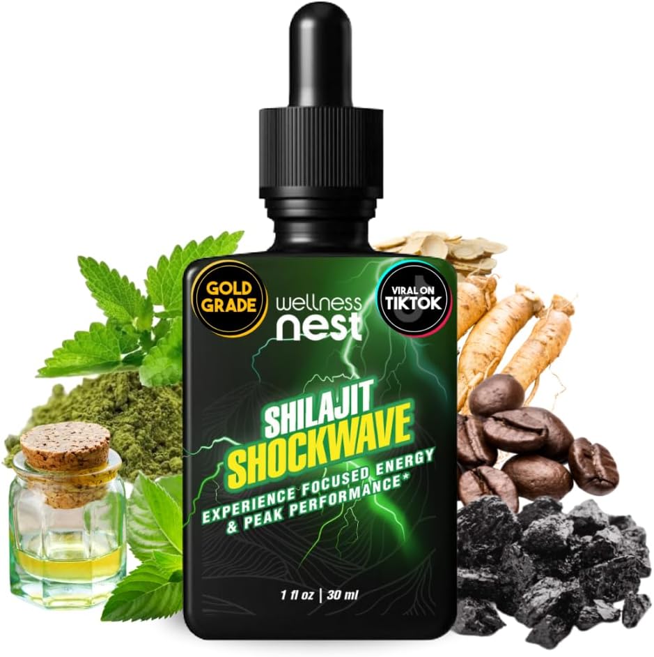 Wellness Nest Shilajit Shockwave tilgad: energiatilgad, fookustilgad - puhas Himalayan Shilajit looduslike tulsidega, Panax ženšenn, piparmünt, Japanmint Supercharge Your Day - 30 serveerimist