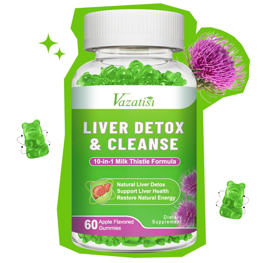 Piimaohakakummid täiskasvanutele lastele. Maksa puhastamine Detox Repair Gummies, Piimaohaka ekstrakti lisand maksa toetuseks Seedetrakti antioksüdant, 60c Apple Maitse