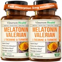 Melatoniin Sleep Aid koos L Theanine & Valerian Juur - Kurkum täiendus - Kurkum kurkumiini Ginger & Black Pepper - L-Theanine & Melatoniin 3mg Sleep, Calm and Stress Relief - 2 Pack