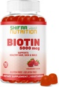 SHIFAA NUTRITION Vegan Biotin Gummies for Adult & Kids | 90 Gummies | 5000 mcg 45 Servings | Non-GMO | Gluten, Gelatin, Peanuts, Egg & Dairy Free | Biotin Gummy Vitamins for Hair, Skin & Nails Halal