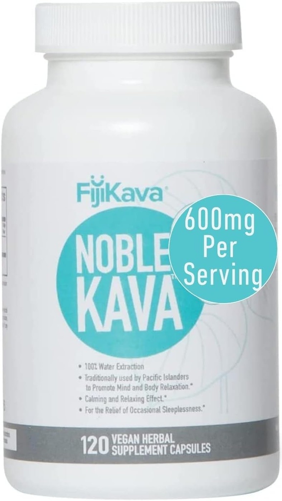 FijiKava Noble Kava Kapslid, 600mg Kavalactone Per Serving, Natural Lõõgastav & Sleep Support Supplement, Vegan & Non-GMO, 120-Count, Premium Piper Methysticum Extract Calm & Stress Relief