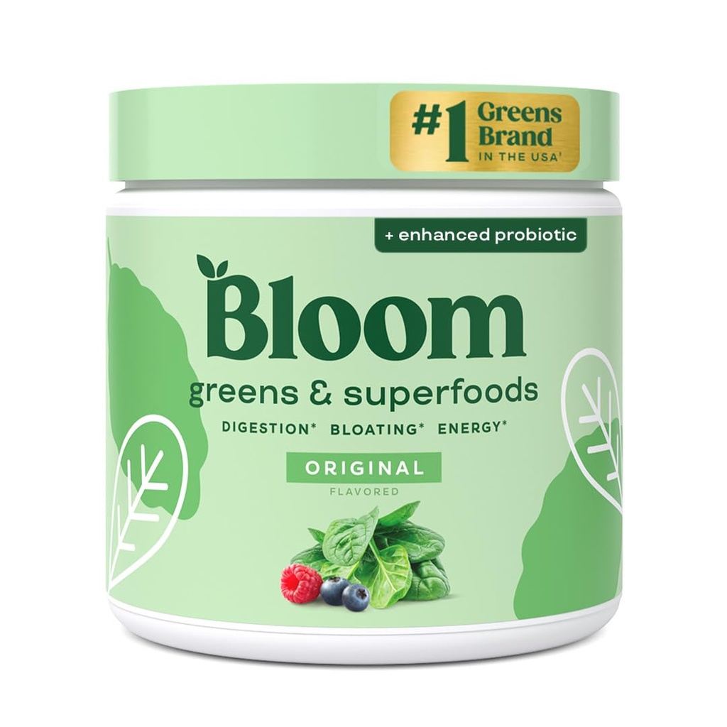 Bloom Toitumine Superfood Rohelised Pulber, seedeensüümid probiootikumide ja prebiootikumidega, soolestiku tervis, Bloating Relief naistele, Chlorella, Green Juice Mix peedi juure pulbriga, 30 SVG, originaal