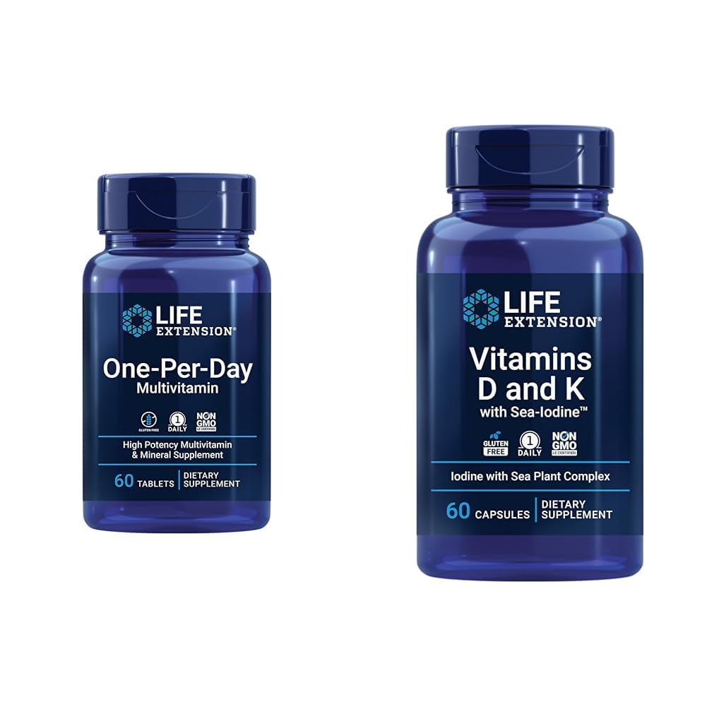 Elu pikendamine ühe päeva multivitamiin - pakendatud üle 25 vitamiinid, mineraalid ja taimeekstraktid ja vitamiinid D ja K merejood, vitamiin D3, vitamiin K1 ja K2, jood