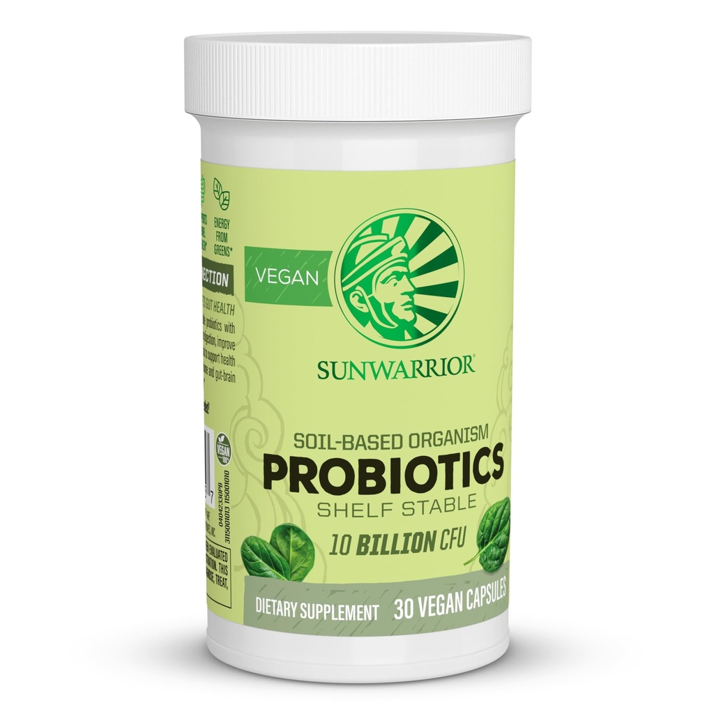 Sunwarrior Probiootikumid Mullapõhised Vegankapslid | 10 miljardit CFU seedimiseks Sojavaba Gluteenivaba Piimavaba | 30 CT