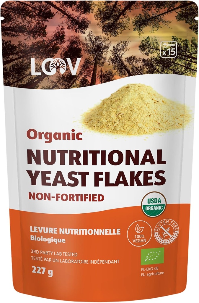 LOOV orgaanilised rikastamata toitainelised pärmihelbed - Vegan, Gluteenivaba, GMO-ga kindlustamata Nooch - looduslike B-vitamiinide hea allikas - Lisatud soola või suhkrut pole - taassuletav kott, 8 ühikut (227 grammi)