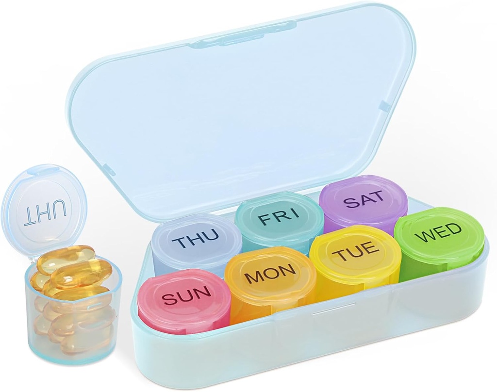 NatureTouch Weekly Pill Organizer, BPA Free Medicine Organizer Rainbow 9 Day Pill Box, Daily Portable Pill Conatainer Pills / Vitamiin / Kalaõli / Lisandid [Viimane versioon], Sinine