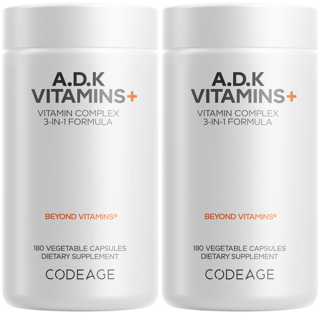 Koode ADK vitamiinide täiendus - oluline vitamiin A, D3 5000 IU, K1 & K2 (MK4 & MK7) - 6-kuuline pakkumine - 1 kapsel portsjoni kohta, mitte-GMO, gluteenivaba - 2-pakk