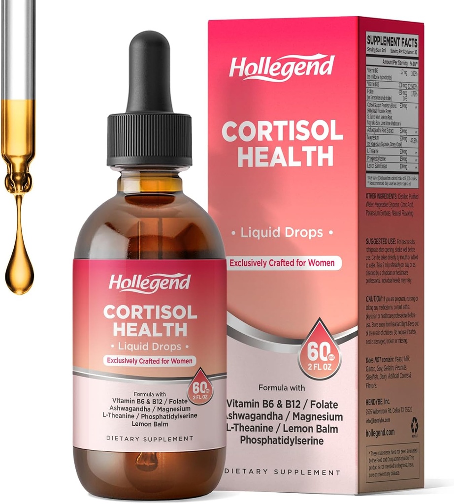 Kortisooli täiendused naistele, kortisooli heaolu Vedelad tilgad, 16 in 1 kortisooli detoksi vähendaja w. Ashwagandha, magneesium, L-Theanine, folaat lõõgastumiseks ja hormoonide tasakaal, maasikas