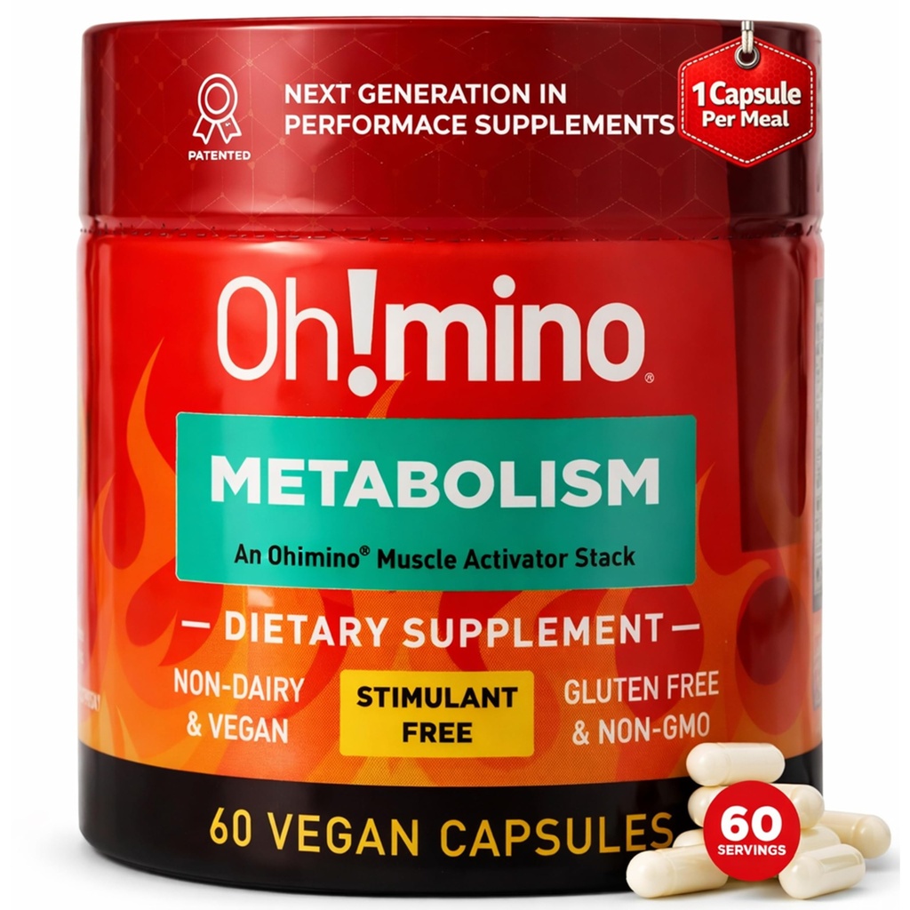 Oh!mino Metabolism Toetus Täiendus Tõhus rasva energia muundamiseks w / L-karnitiin, fenüülkapsaitsiin ja vitamiin B3 - Mitte-Jitters, Stimulant-free, Vegan, Mitte-Dairy kapslid (60 Servings)