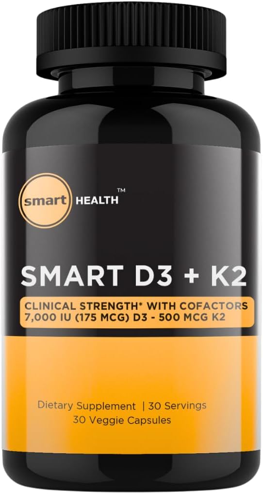 Vitamiin D3 + K2 - Luu tervise ja immuunsuse tugi - 7000 IU(175 MCG) D3 + 500 MCG K2 - kofaktorid B6, magneesium ja tsink - gluteenivaba, vegan, mitte-GMO - toidulisand - 30 Veggie kapslit