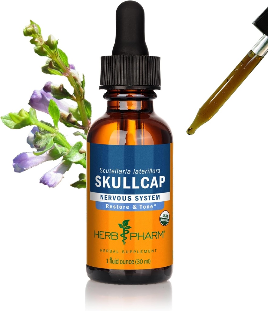 Herb Pharm Certified Organic Skullcap Vedel Ekstrakt Närvisüsteemi Toetus, Orgaaniline Roosalkohol, 1 Ounce