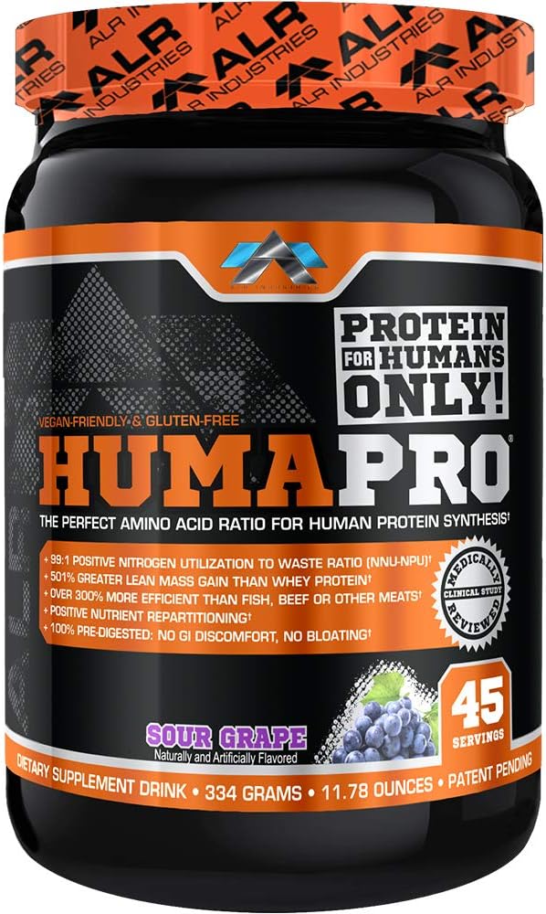 Humapro | Aminohapete valgumaatriks inimestele | 99% kasutamine lahja lihase jaoks | Vegan, gluteenivaba | 334g / 45 serveerimist (hapuviinamarja)