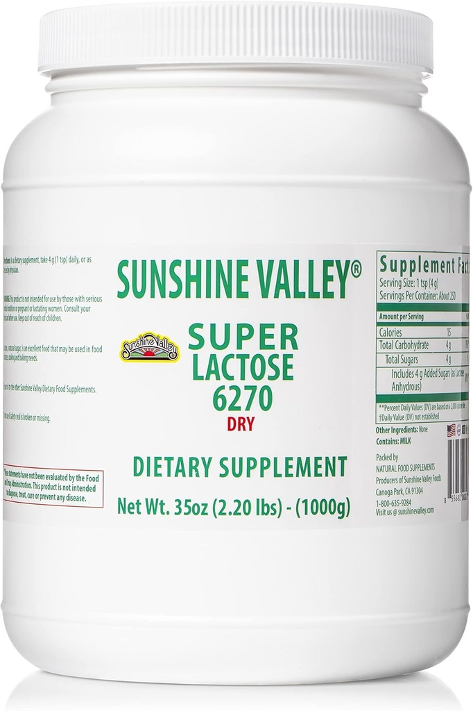 Sunshine Valley® Super Laktoosi Kuiv Powder (vaba FLOW POUR) - Natural Sweetener & Küpsetamise Suurendaja, Pulbriline Suhkur Küpsetamiseks Ja Toidusegud, Toidu Stabilizer & Filler - 35 Oz