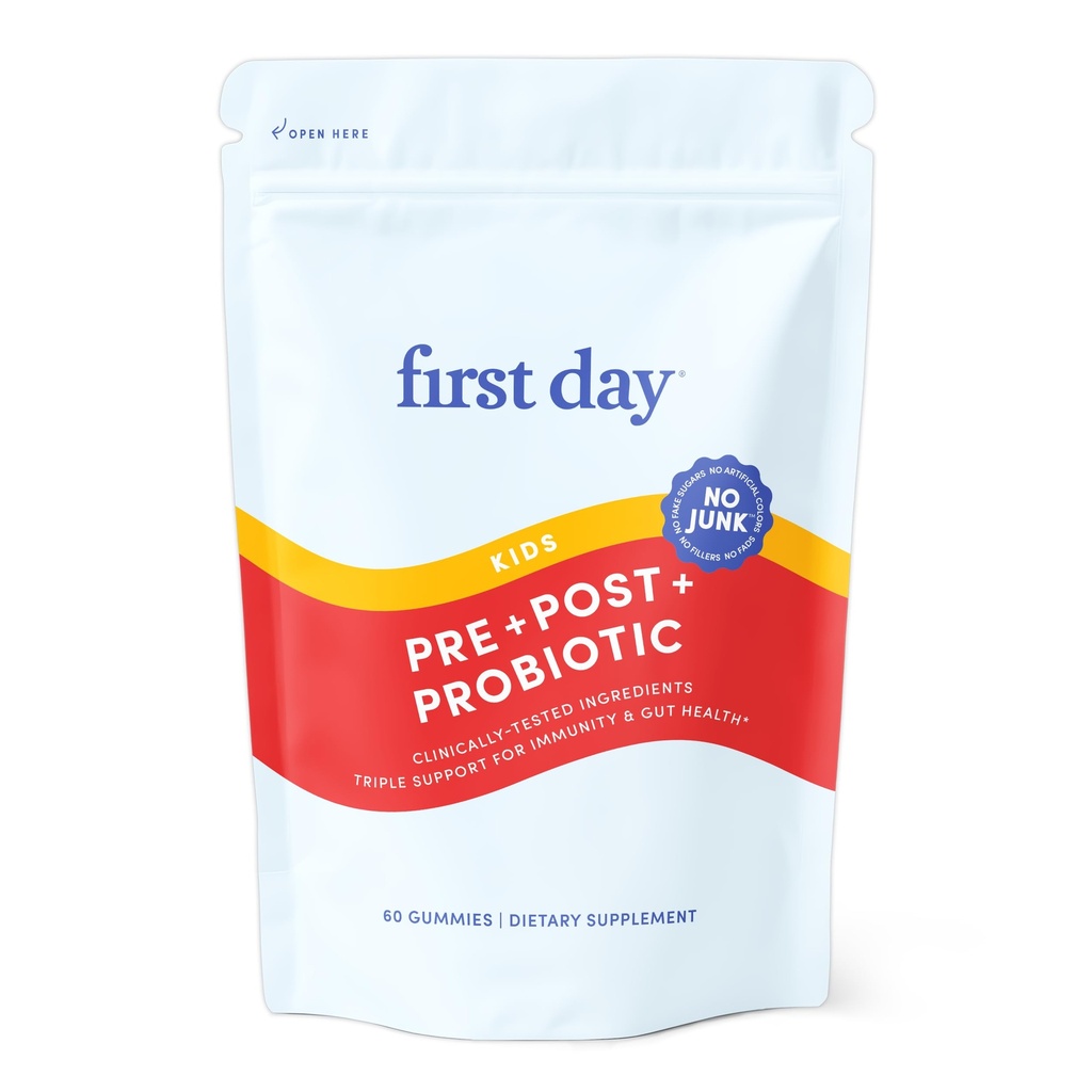 ESIMESE PÄEVA lapsed Probiootikumid - 3 in 1 Probiootikumid lastele + prebiootikumid ja postbiootikumid - Prebiootikumid ja probiootikumid seedetrakti tervise ja immuunsuse toetamiseks - vegan, gluteenivaba, 30-päevane pakkumine