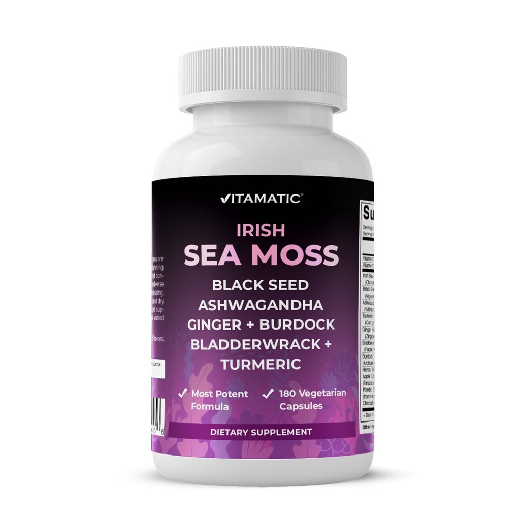 Vitamatic Sea Sammal Musta Seemneõli, Ashwagandha, Kurkum, Põiewrack & Burdock - 180 Vegan Kapslit