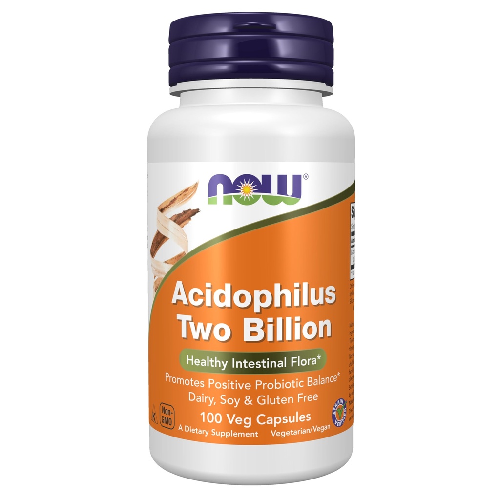 NOW Toidulisandid, Acidophilus, kaks miljardit, tüve kinnitatud, tervislik soolefloora *, 100 Veg kapslit