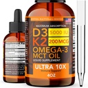 Vitamiin D3 K2 Vedelik tilgad 5000 IU (4oz) Maksimaalne tugevus Vitamiin D, K, MCT Oil & Omega 3 Luu, süda, liiges, lihaste tugi täiendada. Kiire imendumise valem. 4 in 1 Kompleksvalem Mitte-GMO