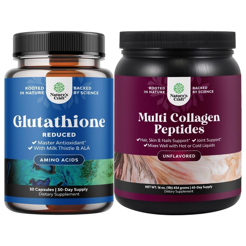 Bundle vähendatud glutatioonilisandi piimaohakaga - 500 mg ühe serveeritava puhta L-glutatiooni ja mitme kollageeni valgu pulbri kohta - Keto hüdrolüüsitud kollageenpeptiidide juuste nahk & küüned Vitamine