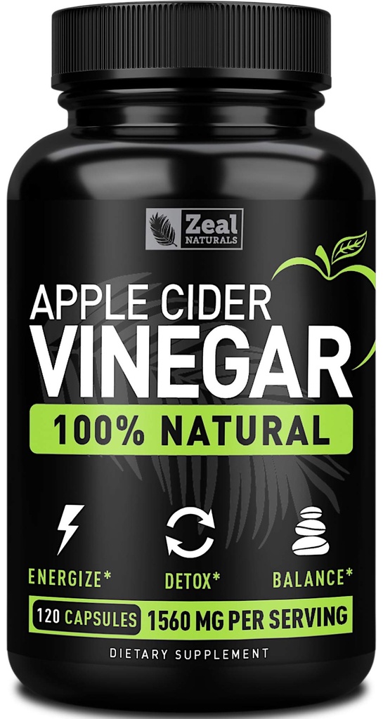 Zeal Naturals Looduslik toores Õunasiidri äädikakapslid (1560mg120120 kapslit) Õunasiidri äädikapillid w Cayenne Pepper, Puhasta, Söögiisu vähendav ja seedetrakti tugi