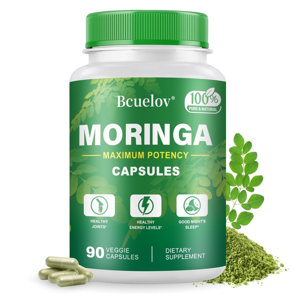 Moringa kapslid | 800mg Pure Moringa Pulber kapslid - toetab energia, naha ja soolestiku tervist, immuunsüsteemi - roheline supertoit vitamiinide ja aminohapetega (90 kapslit)