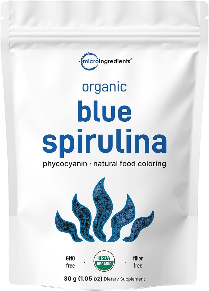 Organic Blue Spirulina Powder (Phycocyanin Extract), 30 Servings - No Fishy Smell, 100% Vegan Protein from Blue-Green Algae, Natural Luminous Food Coloring for Smoothies, Baking, Drinks & Cooking