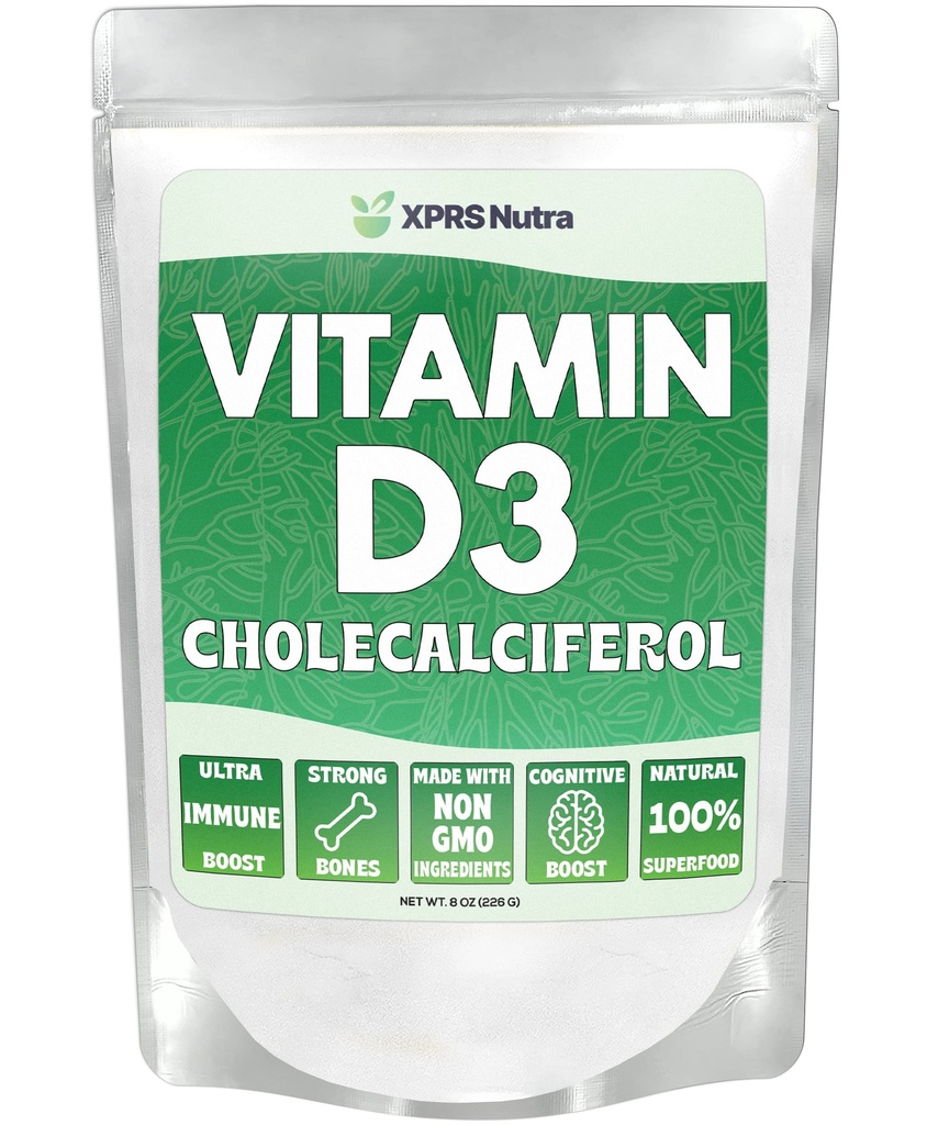 XPRS Nutra D3-vitamiini pulber (kolekaltsiferool) - maitsestamata VIT D luude ja immuunsuse jaoks - D3-vitamiini pulber lihaste funktsiooni jaoks - D-vitamiini toidulisandid (8 Ounce)