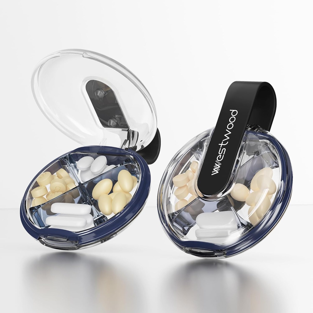 Väike Pill Case, Cute Pill Box Purse & Tasku, 4 Compartment Removable Pill Holder, Portable Travel Pill Korraldaja vitamiine, toidulisandeid, kalaõli (must)