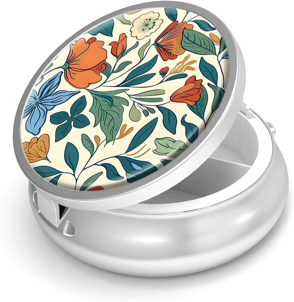 Pill Box-3 Compartment Small Pill Case Purse & Pocket Mini Metal Pill Holder Travel Pill konteineri hoida toidulisandeid BPA-vaba (Floral Muster)