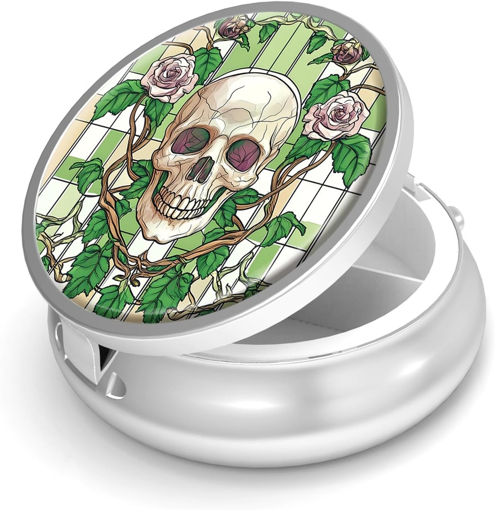 Pill Box-3 Compartment Small Pill Case Purse & Pocket Mini Metal Pill Holder Travel Pill Container hoida toidulisandeid BPA-vaba (kolju ja roos)