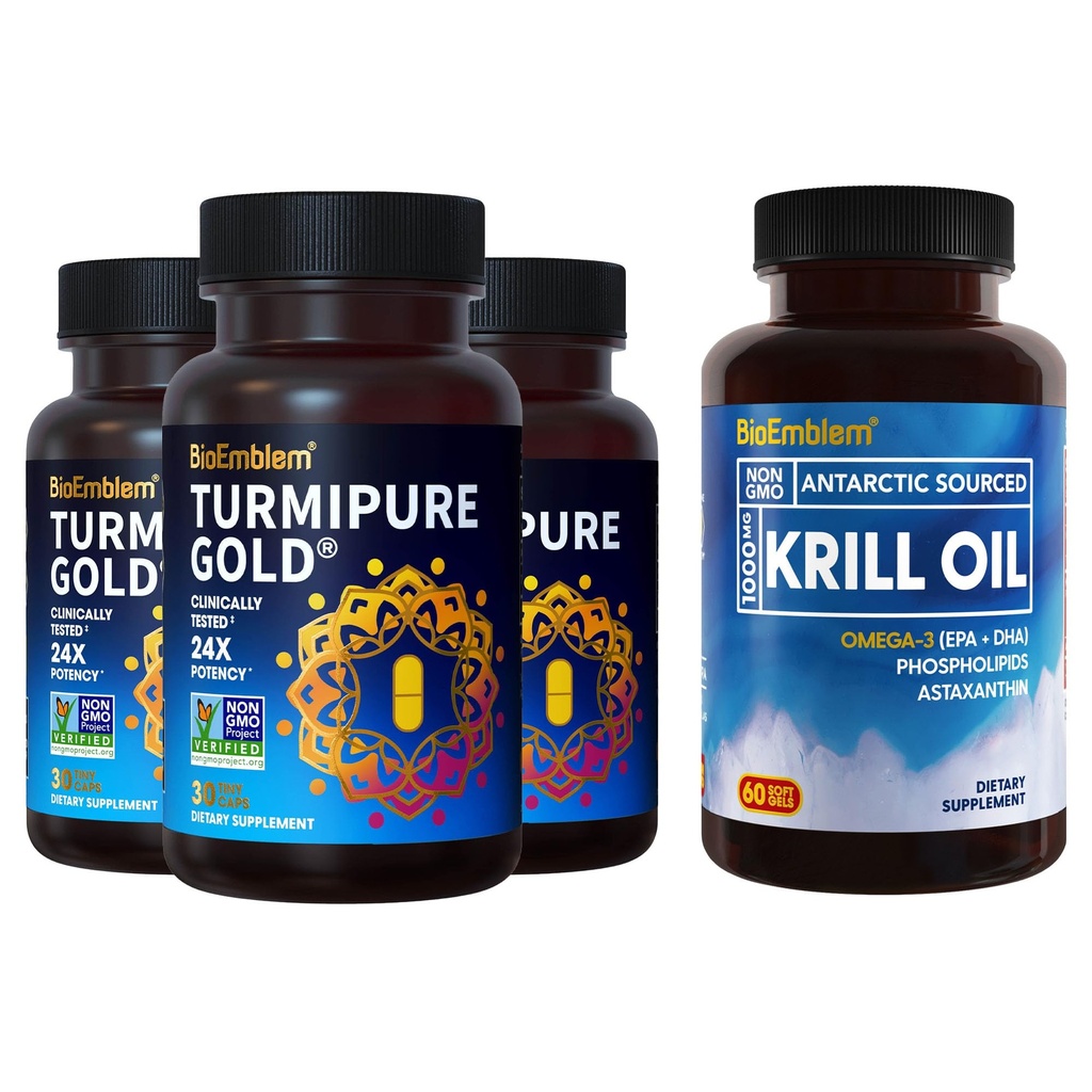 BioEmblem Antarktika krillõli täiendus Turmeric Curcumin kliiniliselt uuritud TurmiPure - ühine tugi, tervislik põletik Kurkum toidulisandeid