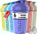 VELOMIX - 6 PAKK - 20 oz Valguraputaja pudel valgusegude jaoks - 6x traatvihusti | Lekkekindel vahutaja tassid valgulaastudeks | Stackable Protein Shaker Bottle Pack | Nõudepesumasin Ohutu (Pastel Shades)