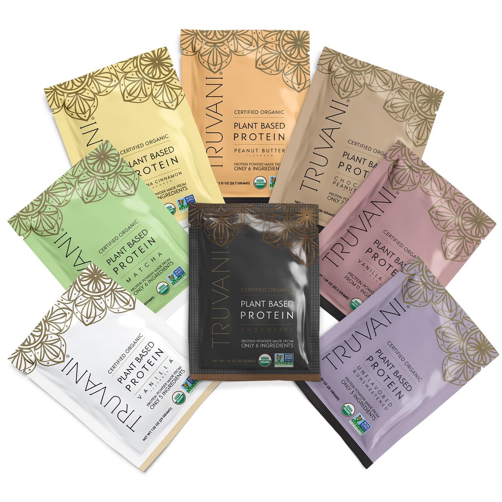 Truvani Vegan Hernevalgupulber | Proovi pakend | 20g Orgaaniline Taimne Valk | 8 Ühekordselt serveeritavad pakendid | Keto | Gluteen & Piimavaba | Madala carb | Ei ole lisatud suhkrut