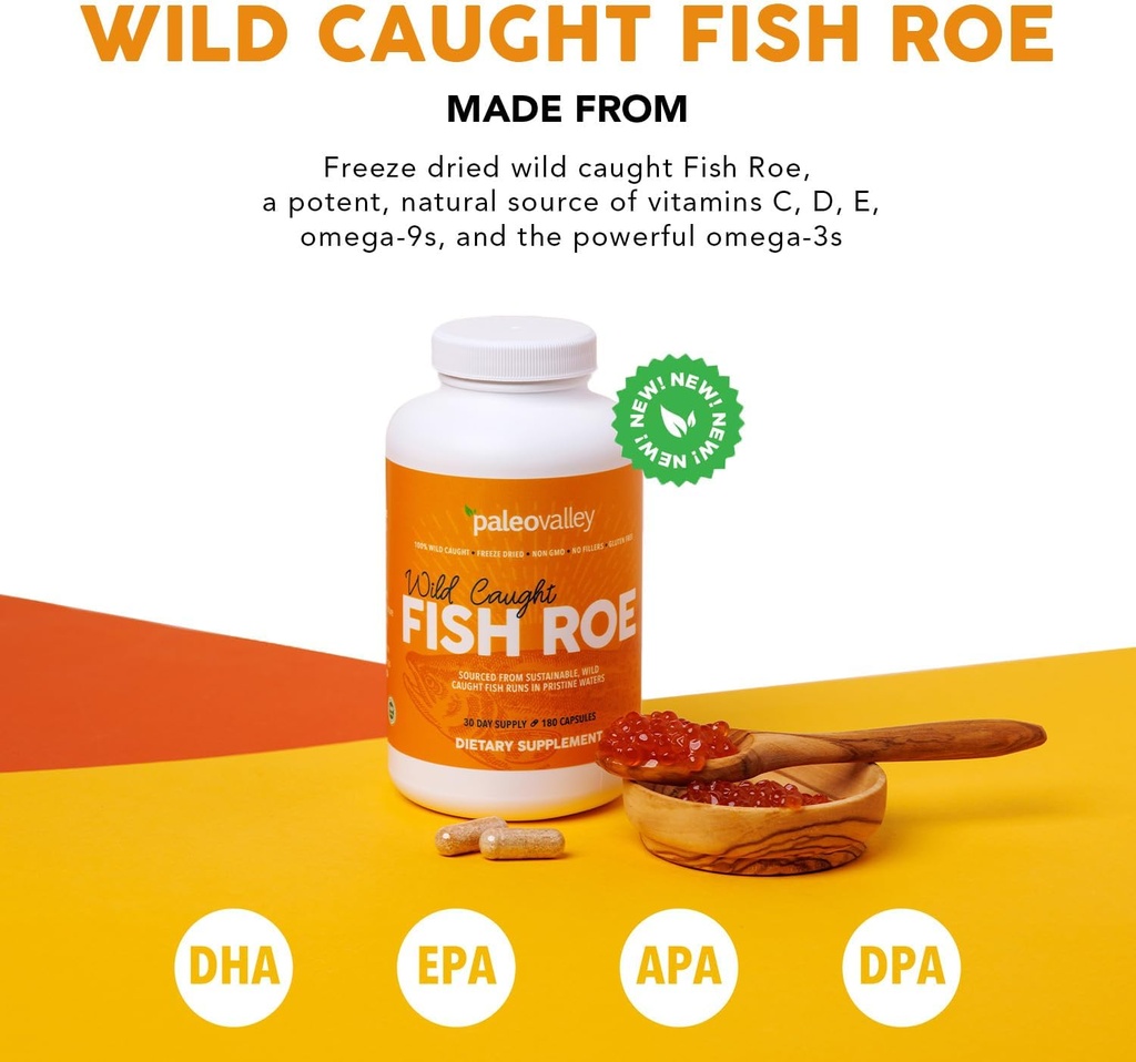 Paleovalley Wild Caught Fish Roe - DHA/EPA, Full Spectrum Omega -3 Rasvhapped - Põletik, nägemine, meeleolu, immuunsuse suurenemine - 28 Servings