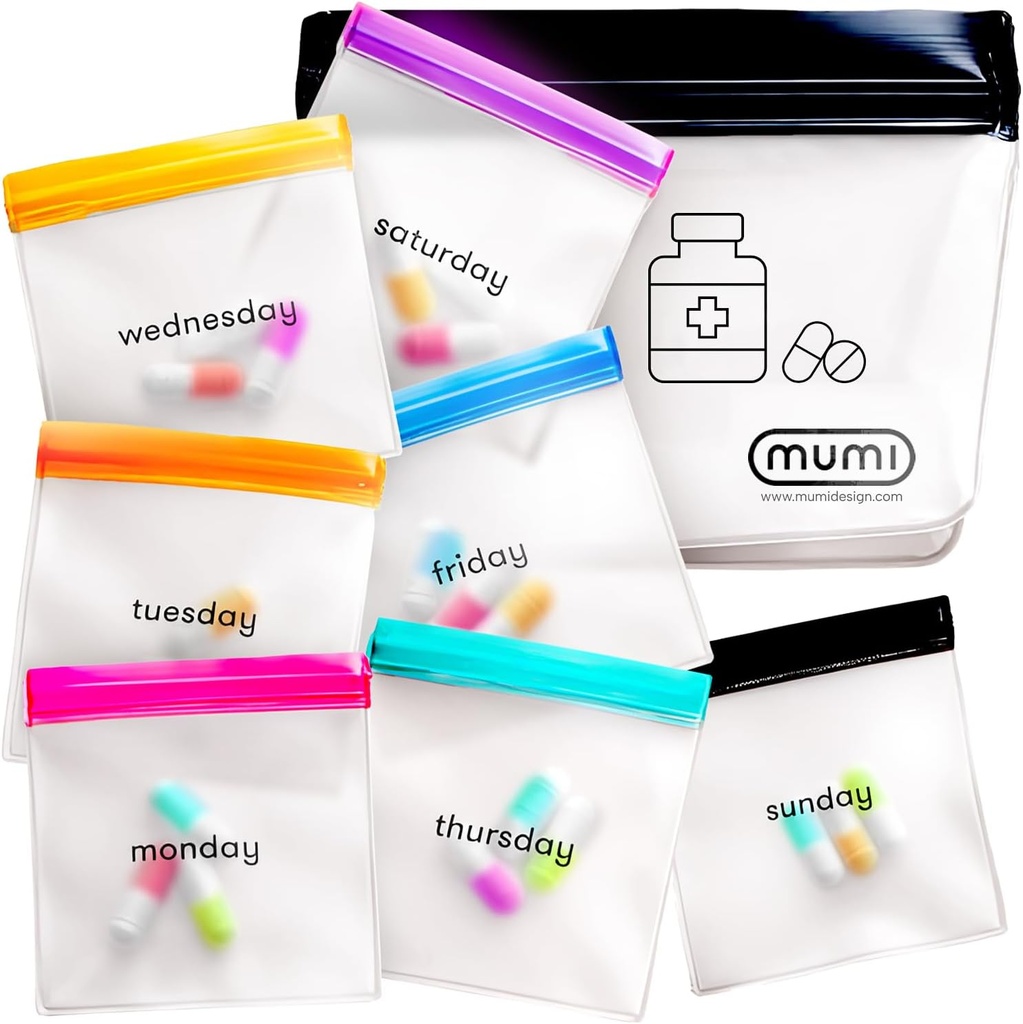 MUMI Pill Pouch komplekt, 7 Mini Zipper kotid pillid, väikesed pillid kotid, korduvkasutatavad pillid kotid Medical Travel, Tasku Pill Korraldaja, rahakoti tarvikud, vitamiini Korraldaja
